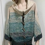 Joie  Merino Wool Cashmere Green Multi Knit Cape Poncho Wood Button Sweater M Photo 4