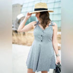 Topshop  Black White Gingham Seersucker Sleeveless Skater Dress Size 8 Rockabilly Photo 1