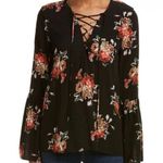 On The Road Black Floral Long Bell Sleeves Tunic Blouse Small Photo 0