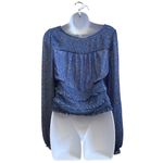 Free People Lolita Blue Smocked Milkmaid Boho Floral Print Crop Top Size Medium Photo 2