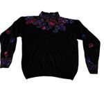 In Charge Vintage Sequin Flower Black Purple Sweater Pullover Womens Size Med Photo 1