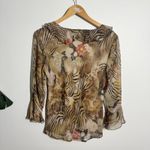 Vintage 90s Y2K Silk Babydoll Top Women M Brown Zebra Floral Bratz Going Out Size M Photo 1