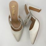 Lulus  Celine satin white pointed toe mules rhinestone strap women’s Size 7.5 Photo 8