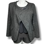 Depri Womens Tweed Blazer Jacket Open Front Long Sleeve Tailored Gray Black Larg Photo 2