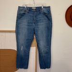 Madewell High Rise Slim Cropped Raw Hem The Boyjean Dark Wash Jeans 32 Photo 2
