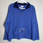 Breckenridge womens quarter zip Pullover Blue Embroidered Preppy Cottage VTG L 90s Nature Photo 0