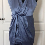 Cider Womens Blue Halter Wrap Dress Elegant Sleeveless Design With Tie Back Photo 0