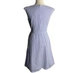 Uniqlo Sleeveless Belted Swing Dress S Blue White Striped Pockets Back Zip Photo 3
