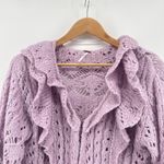 Free People NWT  Avery Cardigan Orchid Dust Cropped Ruffle Knit‎ Hook & Eye Large Photo 5