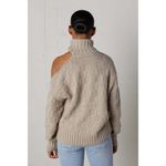 STAUD  Rockey Turtleneck Sweater Checkered Shoulder Cutout Frappe Tan Size Small Photo 2