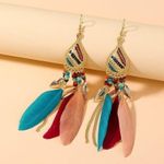 Long Bohemian Feather Chain Earrings Gold Photo 15