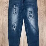 Rue 21 Women's Size 8 Blue High Rise Skinny Distressed Patch Denim Stretch Jeans Photo 0