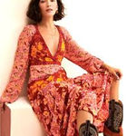 Free People  Tilda Maxi Wrap Dress in Femme Combo Long Sleeve Size Large L Photo 0