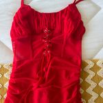 Tiger Mist Red Mesh Lace Up Mini Dress Photo 4