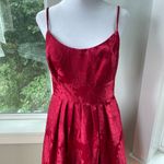 David's Bridal David’s Bridal Crimson Red Floral Jacquard Ballet Scoop Neck Formal Dress Size 6 Photo 2