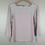 Untuckit Top Womens Large White Red Black Striped Stretch LS‎ Boat Neck Preppy Photo 1