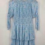 Melissa Odabash Camilla Tiered Shirred Printed Voile Mini Dress Light Blue XS Photo 4