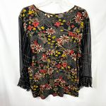 Jane Ashley XL Top Boho Floral Beaded Sheer Long Sleeve Grunge Y2K Hippie 1220 Photo 2