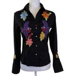 Zoompy Paris Size S Embroidered Jeweled Pearl Snap Shirt Top Western Festival Black Photo 0