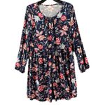Old Navy Dress Womens Medium Blue Floral Rayon Boho Long Sleeve Mini Keyhole NEW Photo 1