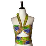 I am gia  Green Hawaiian Floral Print Halter Neck‎ Cut Out Isabella Top Size XS Photo 1