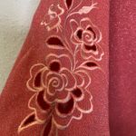 Bob Mackie  Pink Metallic Floral Embroidered Relaxed Cut Out Sleeve Knit Blouse Photo 2