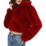 Band Of The Free Red Velma Red Faux Fur Cropped Jacket Photo 0