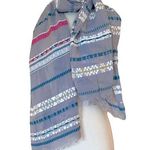 Rectangle Scarf Boho Embroidered Lightweight Gauze Gray Multicolor Trims Raw Hem Photo 0