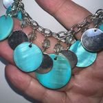 Silver Tone Blue‎ And Silver Shimmer Disc Necklace Blue Photo 3