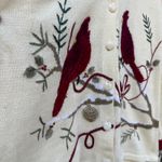 Vintage 90s JTWO Christmas Cardinals Winter Cardigan Sweater Red Collar LARGE Photo 2