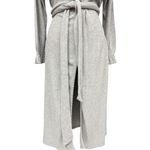 Chaser  Ruffle Trim Belted Cardigan Medium Gray Ribbed Knit Longline Open Front Photo 4