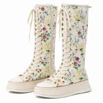 Max Mara White Floral Print Knee High Lace Up Platform Boots Size 39 size 8 Photo 0