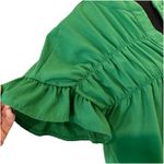 SheIn Kelly Green Button Front Blouse Ruched Ruffle Sleeve  Size Large Photo 6