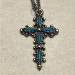 Beautiful Turquoise Cross Necklace with Silver Chain Blue Photo 1