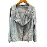 DG2 by Diane Gilman Collarless Stretch Denim Moto Jacket Collarless Size M Blue Size M Photo 4