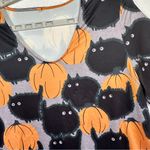 Halloween Novelty Top Womens 2X Orange Black Cats Pumpkins Short Sleeve Stretch Photo 1