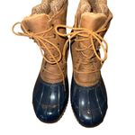 JustFab  Tan and Navy Lace-Up Duck Boots Photo 1