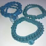 Lot of 3 Teal & Blue Beaded Boho Fabric Wrap Bracelets Photo 0