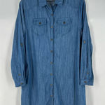 Umgee Blue Chambray Denim Button Front Shirt Dress Long Roll Tab Sleeve Casual Photo 0