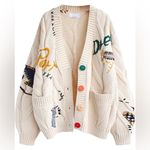 Retro Multicolored Chunky Cable Knit Button Front Cardigan Sweater Yellow Photo 2