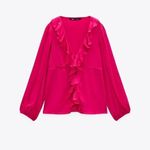 ZARA NEW ‎ WOMAN SIZE L RUFFLED BLOUSE TOP FUCHSIA V NECK LONG SLEEVE Photo 2