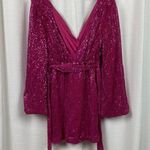Hello Molly Pink Sequin Static Memory Faux Wrap Mini Dress Sz.M/US 6 Photo 9