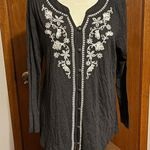 J. Jill Floral Embroidered Woman's Grey Casual Blouse Size Medium Gray Photo 0