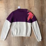 Free People Mandinga Wool Blend Sweater Purple Cream Floral Applique Knit NWT Size S boho Photo 4