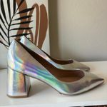 Zac Posen  Silver Holographic Pointed‎ Toe Slip On Block Heel Leather Pumps 8.5 Photo 3