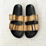 MNG Mango Black Tan Double Buckle Slide Suede Strap Sandals 37 Size 6 Photo 1