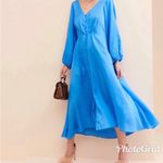 Free People Later Days Blue Button Front Long Sleeve Midi Dress Size 0 New Photo 4