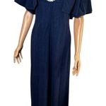 Vtg Blue Dress W/ Shrug 70s 80s Maxi Lace Bell Sleeve Halter Boho Hippie Regency Size 8 Photo 0