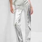 Gap High Rise Vegan Leather Cheeky Straight Pants Silver Size 28 Tall Photo 0