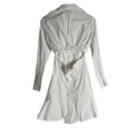 Patou White Pleated Long Sleeve Mini Poplin Tie Waist French Shirt Dress 6 Photo 12